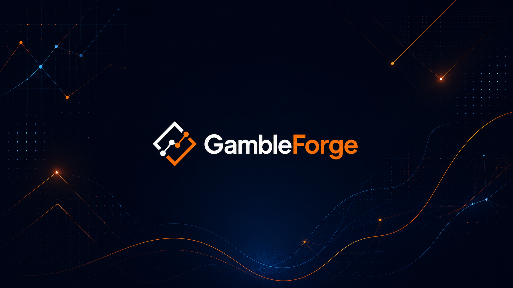 Abstract GambleForge brand visual with dark grid lines and orange accents